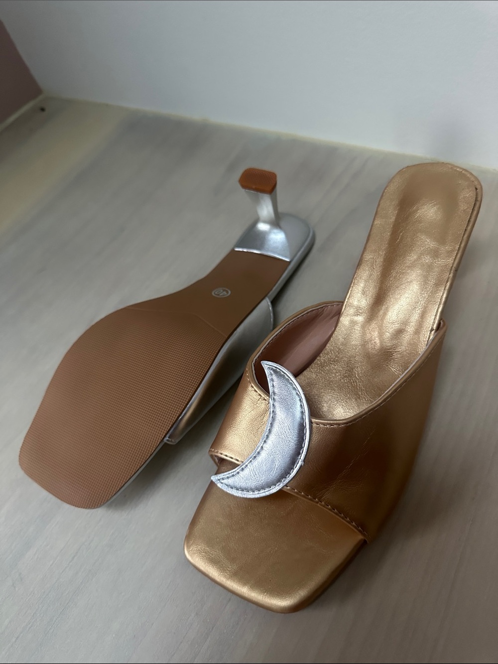 Metallic Sun & Moon Slide Mules — Silver and Gold - Never Worn - Picture 3 of 5